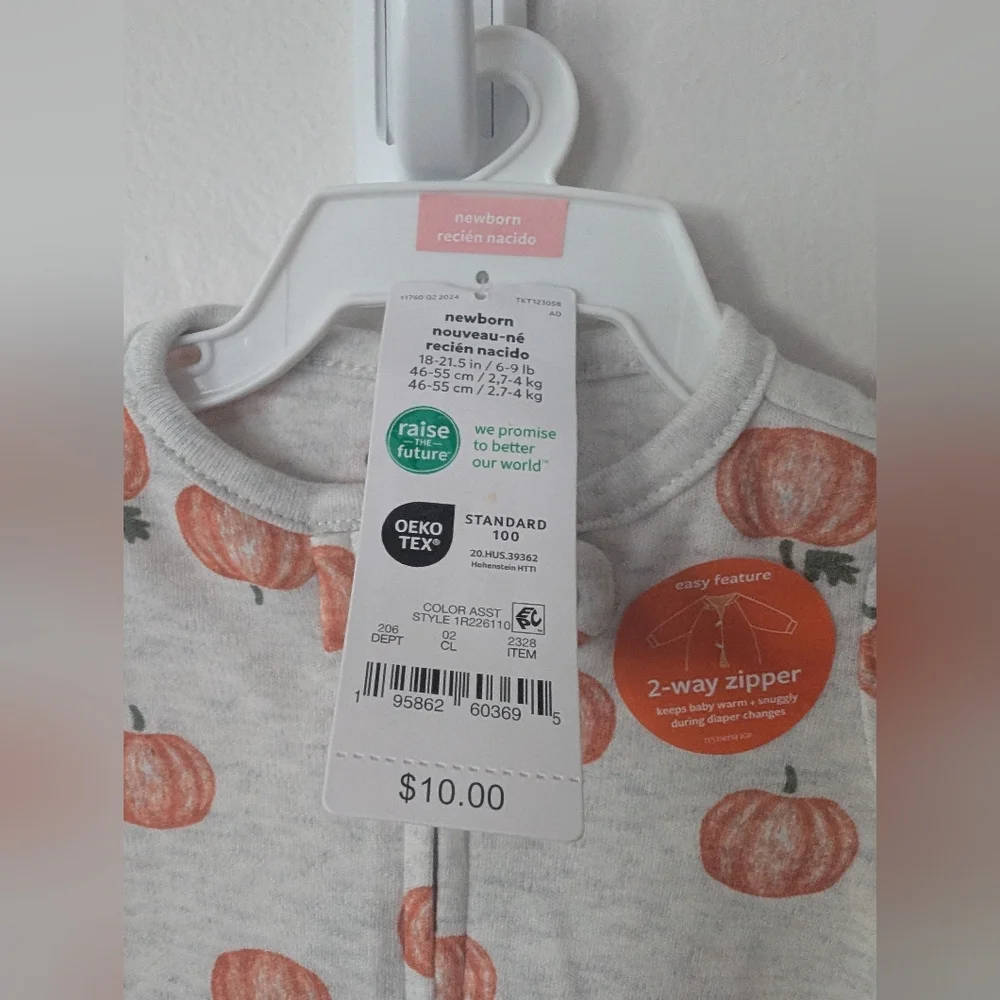 Carters Infant Pumpkin‎ Footed Onesie NWT